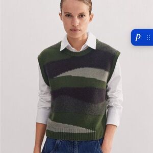 ME+EM Green and Black Camouflage Sleeveless Sweater